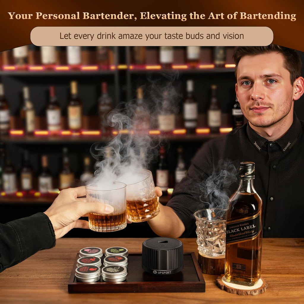 Old Fashioned Cocktail Smoker Kit - Rechargeable Electric Whiskey Smoker with 4 Light Modes & 6 Wood Chips