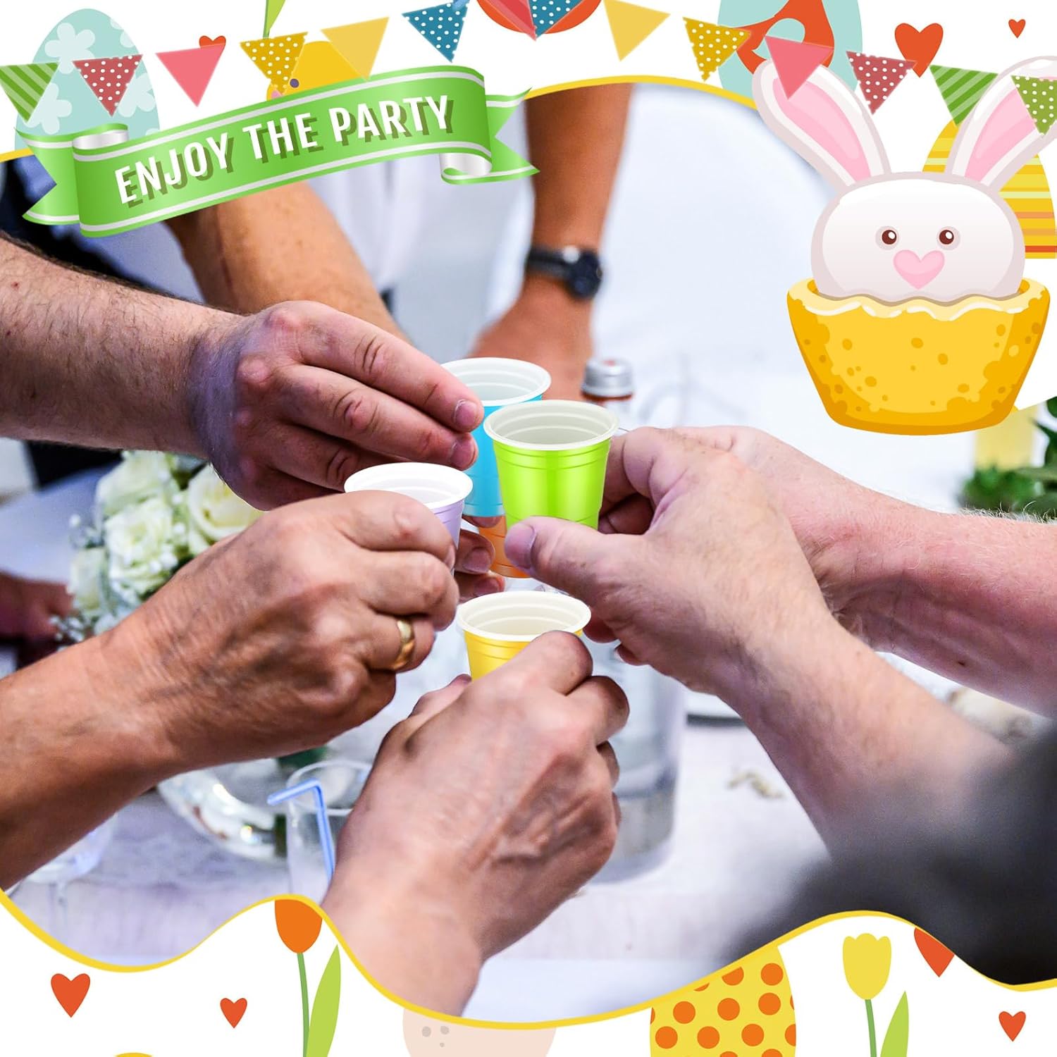 Roshtia 100 Pack 2 oz Plastic Shot Cups - Mini Disposable Party Glasses for Weddings & Events | Light Multicolor