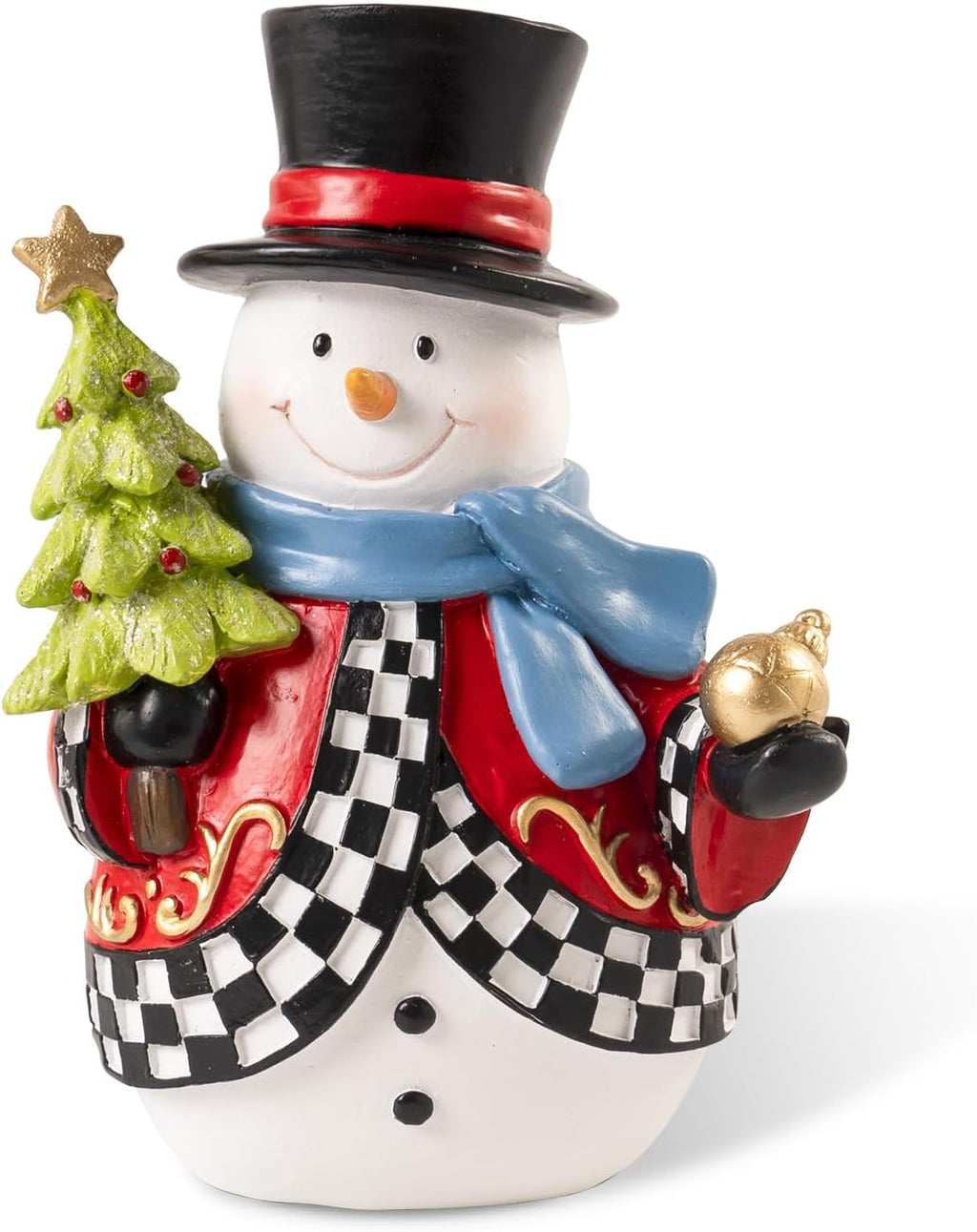 Snowman Figurines - 7.1x4.9 Inch Resin Christmas Decorations | Black and White Checkered Indoor Decor