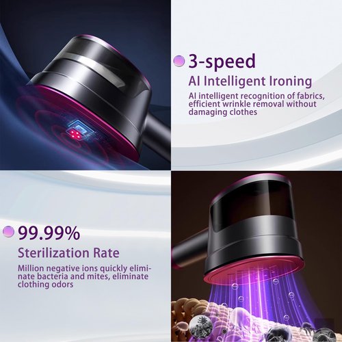 Travel Clothing Steamer, 1200W Handheld Portable Clothing Wrinkle Remover, 3+1 Steam Adjustable Intelligent Home Iron, 20S Preheating, 7 Hole Steam Outlet, Essential for Home, Travel & Dorm (Purple)