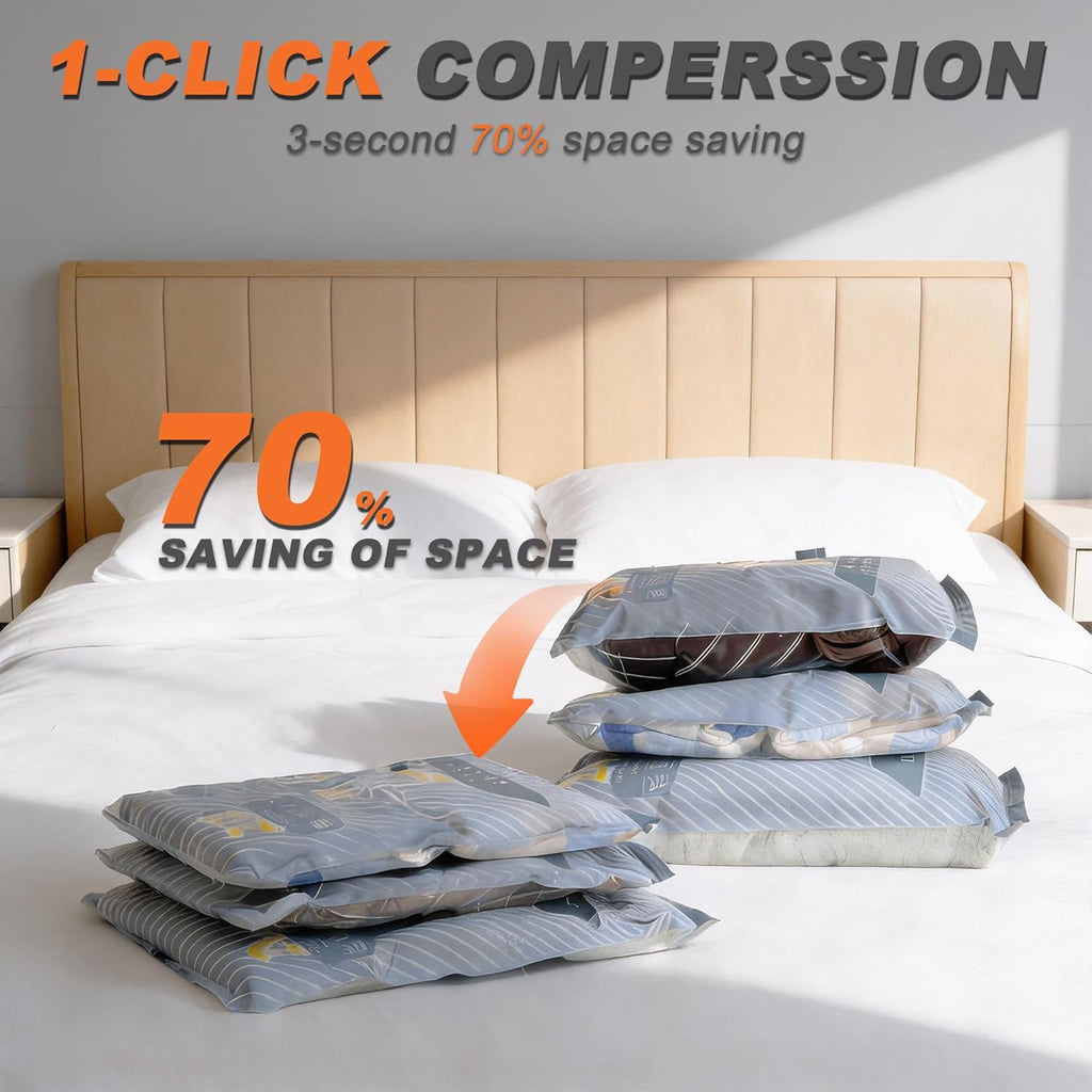 Skiennix 15-Pack Vacuum Bags - Travel Compression Packing Bags with Wireless Pump | Carry-On Size