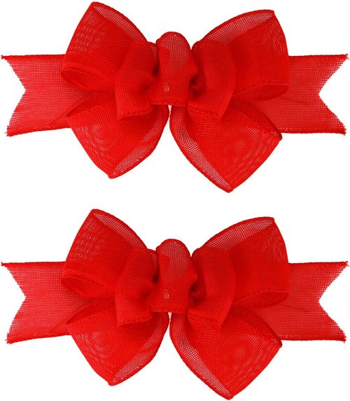 Meseey Red Burlap Wired Ribbon - Handmade Premade Bows for Wreaths & Gift Wrapping | 2 Pcs Set