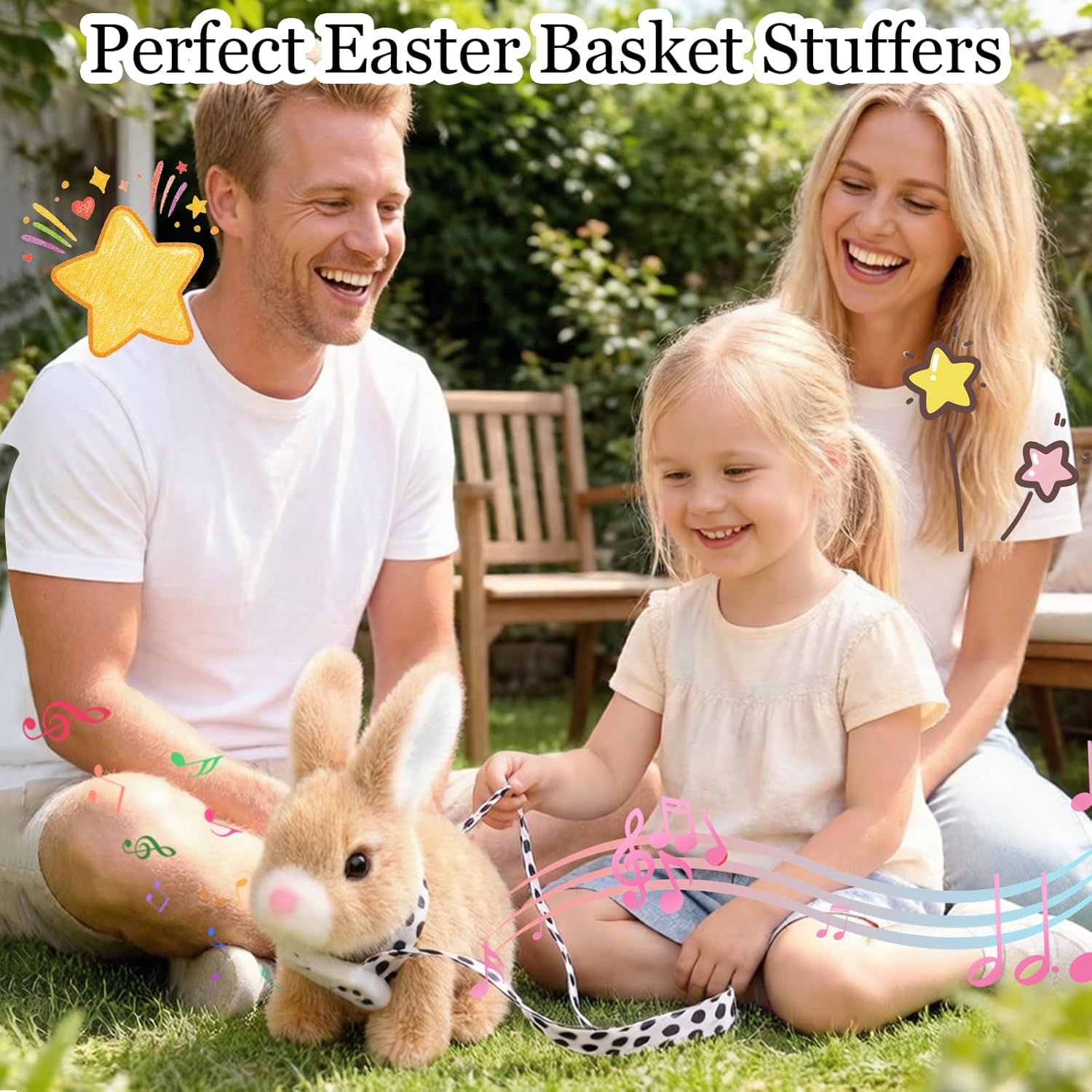 Sprstar Realistic Easter Bunny Toy - Animated Plush Rabbit with Sounds & Movements | Brown with Leash