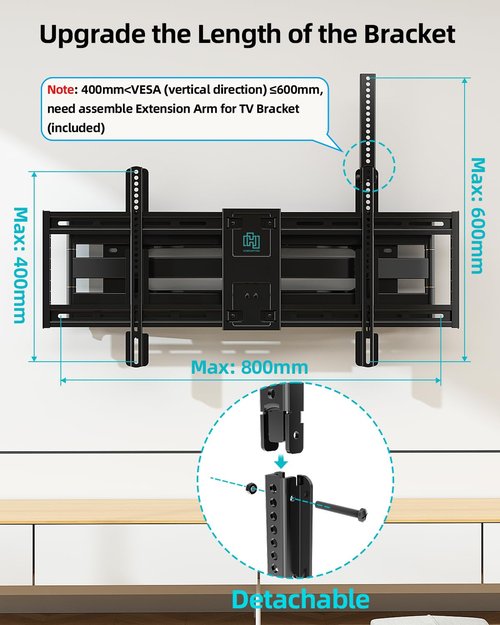 HCMOUNTING Full Motion TV Wall Mount for 60-100 Inch TVs, 30.3 Inch Long Arm, VESA 800x600 Compatible, Swivel and Tilt, Fits 16-24 Inch Studs, 165 lbs Heavy-Duty Bracket