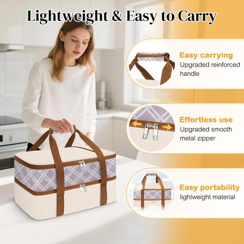 Coobiiya Insulated Casserole Carrier - Keeps Food Hot or Cold | Portable Tote Fits 9" x 13" Dish