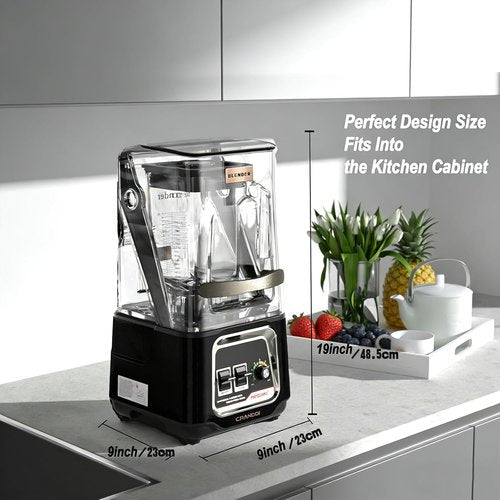 CRANDDI Commercial Blender - 2200W Quiet Smoothie Maker with Removable Shield | 52oz, Black, 38000 RPM