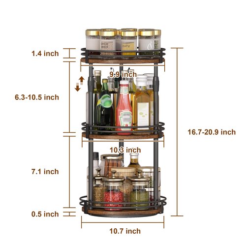 Across-Star Lazy-Susan-Organizer-Spice-Rack, 3-Tier Rotating Spice Organizer For Cabinet Pantry, Seasoning Holder Shelf With Adjustable Height, Kitchen Counter Shelf Countertop Organzier