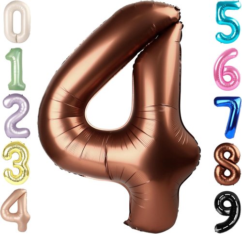 40 Inch Large Number Balloons by [Brand Name] - Coffee Brown 4 Balloons for Birthdays & Graduations
