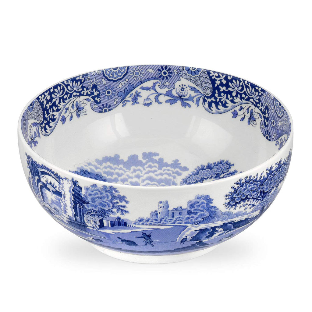 Spode Blue Italian Deep Round Bowl | 10.75 Inch Porcelain Serving Bowl for Salad | Fruit Display Dish for Kitchen Counter | Microwave and Dishwasher Safe | Made in England