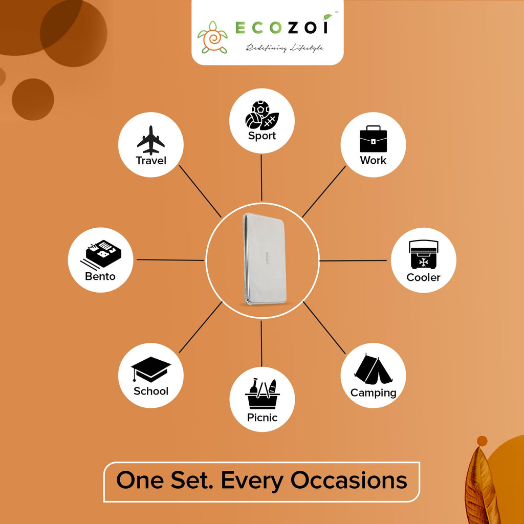 ecozoi Stainless Steel Ice Packs Set of 4 Slim, Reusable Ice Packs for Lunch Boxes Small, Bento Bags & Coolers Plastic-Free, Durable & Eco-Friendly Ice Packs for Kids and Adults