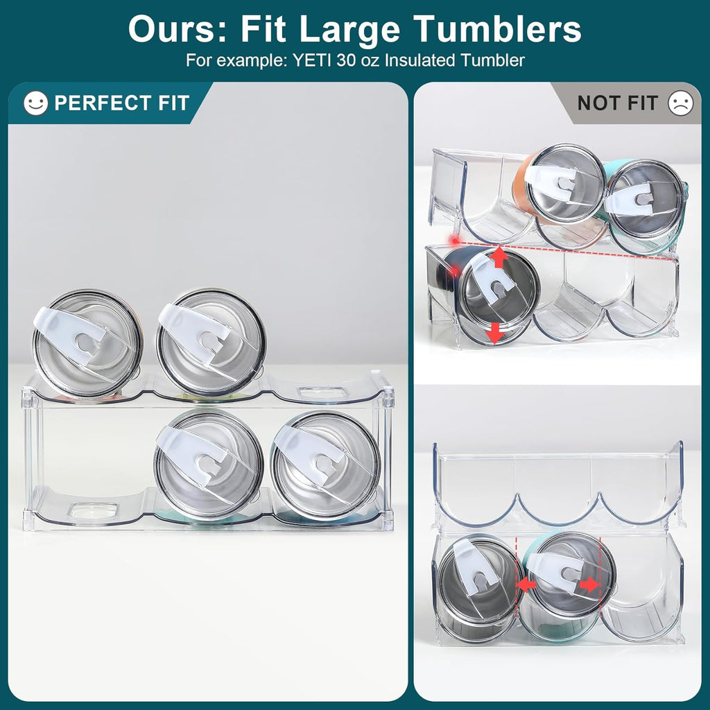 Skiennix Stackable Water Bottle Organizer - Holds 6 Large Tumblers | Clear Design for Cabinets & Counters