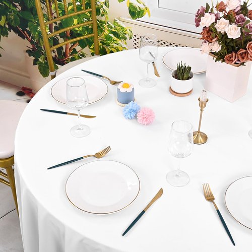 6 Pack White Round Tablecloth 120 Inch, White Tablecloths Waterproof Polyester Table Cloth for Round Tables, Stain and Wrinkle Resistant Washable Fabric Table Cover for Party Dining Wedding Banquet