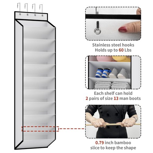 KEEPJOY 10 Tiers White Over Door Shoe Organizer Storage, Hanging Shoe Holder for Door with Large Deep Pockets, Fit 20-30 Pairs Shoe Rack for Sneakers, Boots (White)