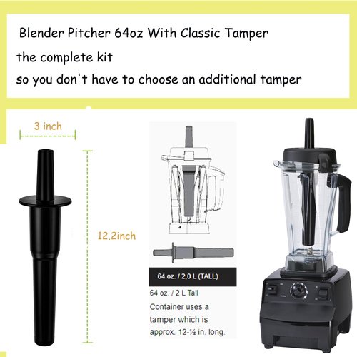 Blender Pitcher 64oz, With Classic Tamper,Compatible with 5200 5000 7500 Pro500 Vita-Prep Vm0101 Vm0102 Vm0103 Vm0197 E310 320 Explorian/Commercial Series etc blender, 10 Year Warranty