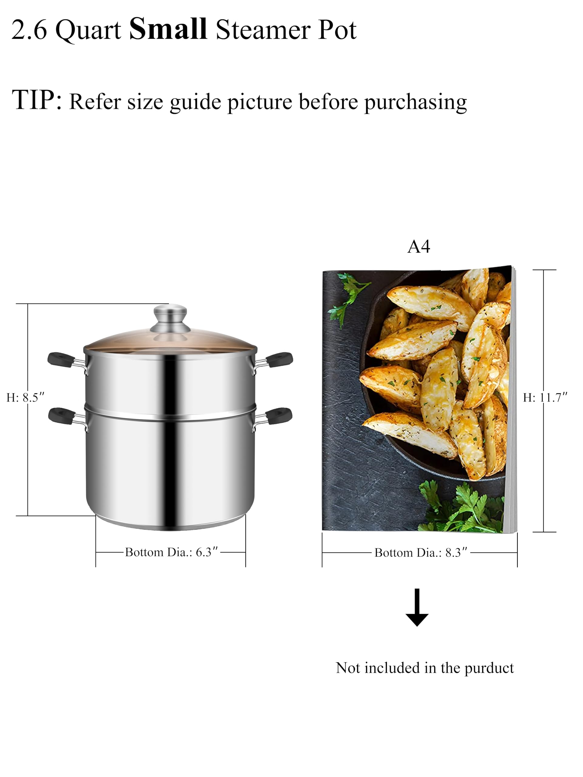 VENTION 7.1 Inch Small Vegetable Steamer for Cooking, Stainless Steel Couscoussier 2.6 QT, 2 Tier Induction Small Steam Pot for Broccoli, 18cm Couscous Steamer Pan