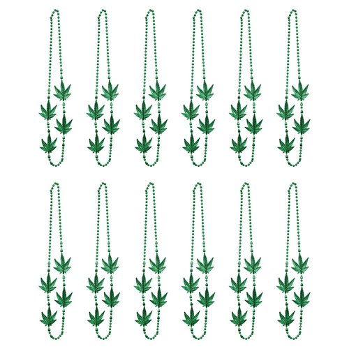 Beistle 12 Piece Green Plastic Beaded Weed Necklaces For 70's Theme Party, Celebrating With You Since 1900