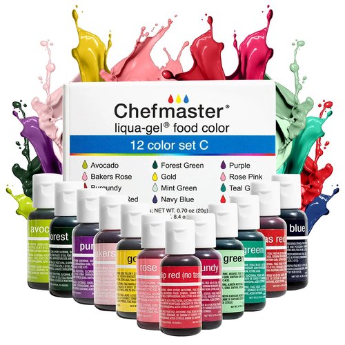 Chefmaster - Liqua-Gel Food Coloring - 12 Vibrant Colors Set | Fade Resistant & Easy to Blend - Made in the USA