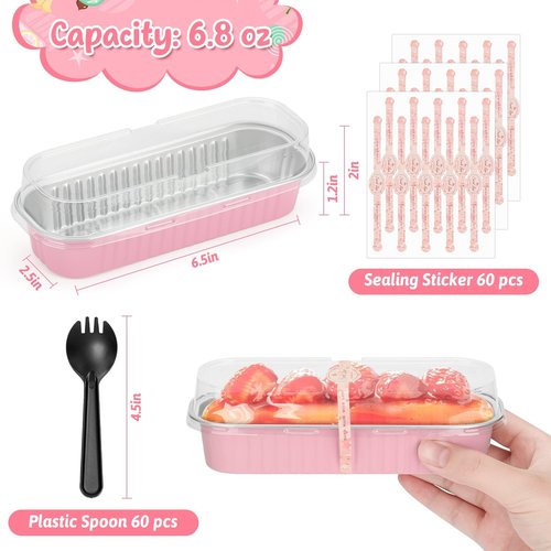 selizo 60 Pack 6.8oz Mini Loaf Baking Cake Pans with Lids, Rectangle Disposable Aluminum Foil Loaf Baking Pans, Small Baking Cake Tins Cup Cake Containers for Thanksgiving Christmas Individual Cakes