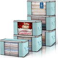 Budding Joy 90L Large Storage Bags - 6 Pack Foldable Closet Organizers for Clothes & Bedding | Blue