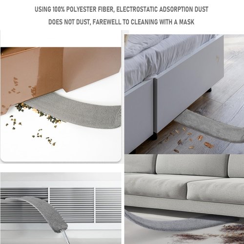 Retractable Gap Dust Cleaner Brush with 4 pcs Replacement Duster Cloth, 100 inches Extendable Pole, Flexible Microfiber Duster for Cleaning Under Refrigerator, Sofa,Couch Bed, Furniture