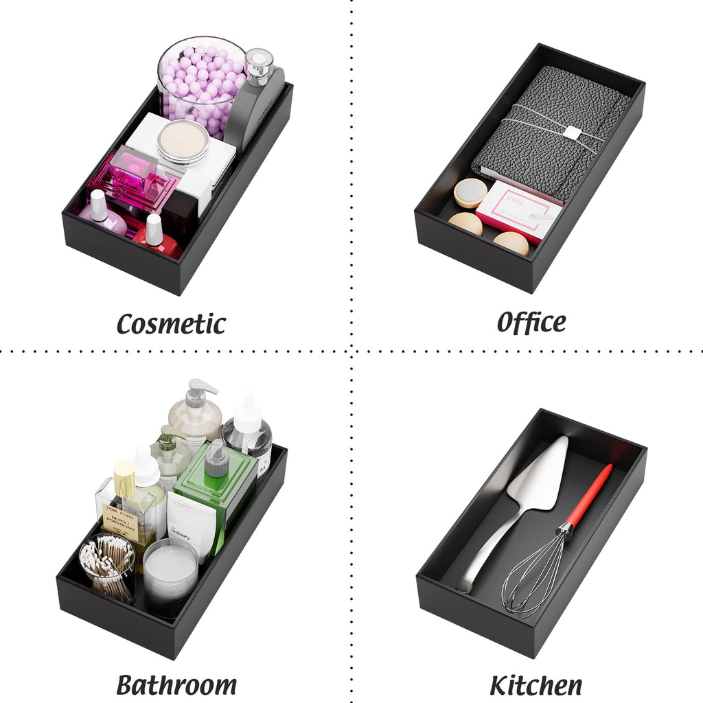 Black Bamboo Drawer Organizer - Silverware&Utensil Holder Organizer for Kitchen Drawers, Multi-Use Drawer Dividers Boxes for Bathroom Counter，Cabinet, Garage, Office Desk, Makeup, Jewelry (12*6*2.5)