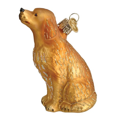 Old World Christmas Sitting Golden Retriever Glass Blown Ornament for Christmas Tree, Handcrafted Holiday Decoration, Dog Collection