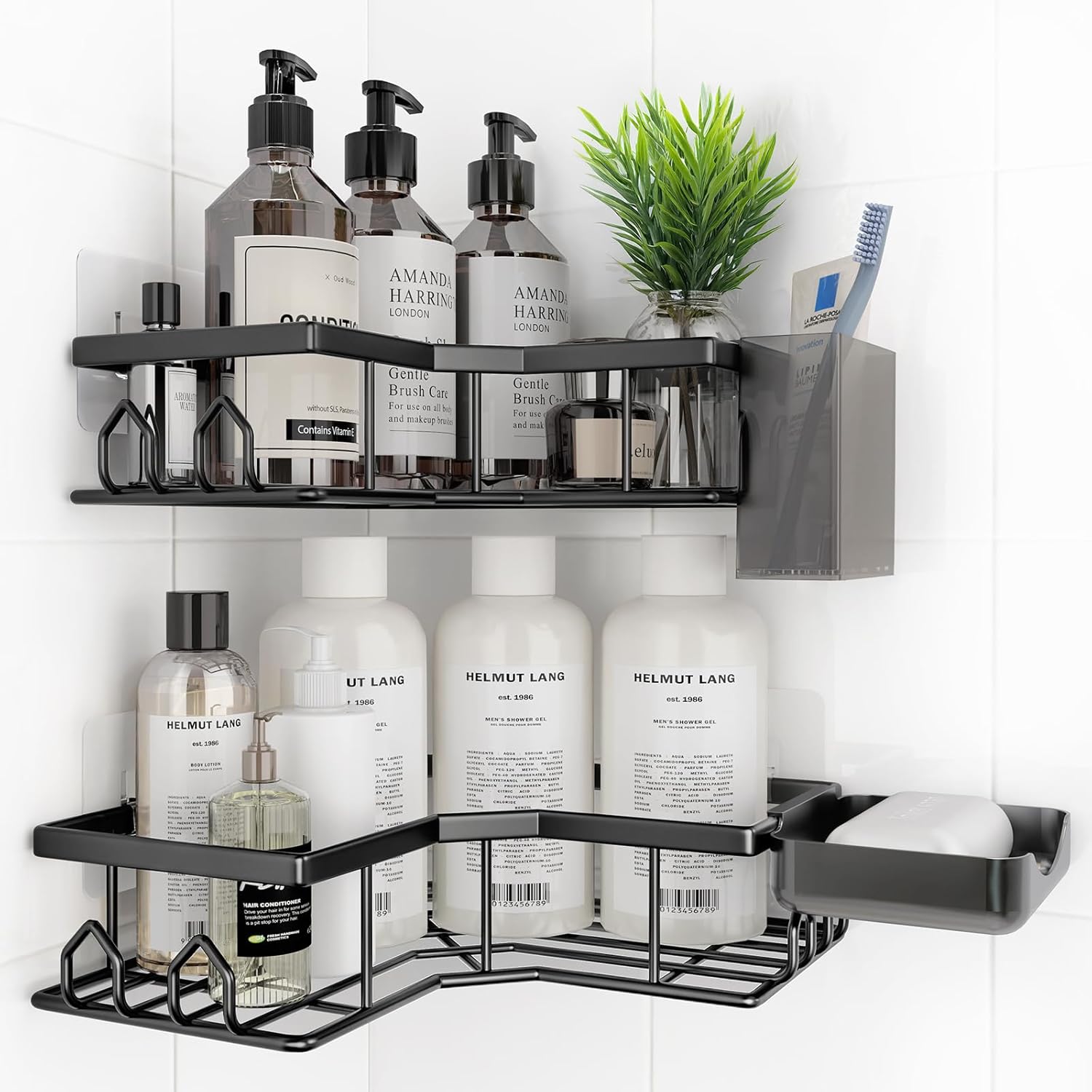 Skiennix Adhesive Shower Caddy - Rustproof Stainless Steel Corner Organizer | 4 Pack with Large Capacity