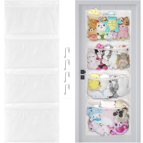 Stuffed Animal Storage,Stuffed Animal Hammock Net,The White 4-Compartment Pack Comes with 2 Hooks