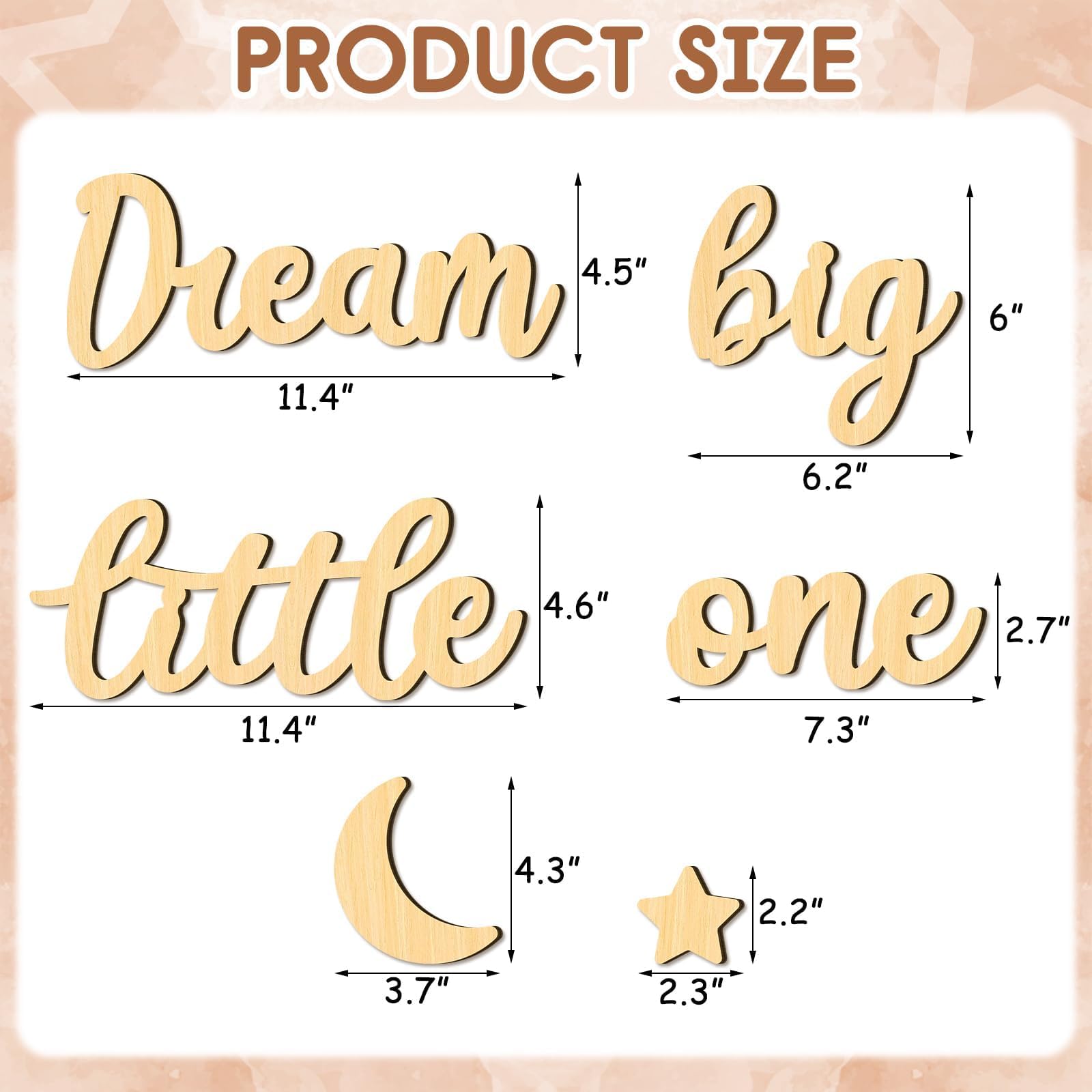 Xylolfsty Dream Big Little One Wall Decor Baby Room Decor Boho Moon Stars Wooden Sign Decoration Boys Girls Bedrooms Hang On Wall Art for Home Farmhouse Living Playroom 8PCS