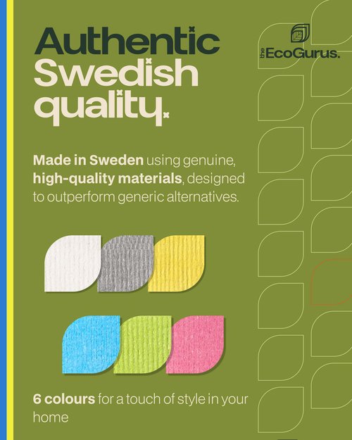 The EcoGurus Original Swedish Dishcloth – Made in Sweden, 10 Cloths, Reusable & Biodegradable Cellulose Sponge for Kitchen, Suitable for All Surfaces, Odour Resistant Eco Cleaning – Multi-Coloured