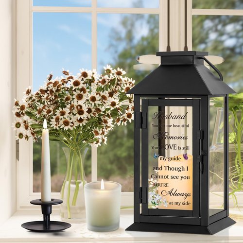 HN HAIINAA Memorial Gift for Loss of Husband Memorial Lantern for Loss of Husband Sympathy Gift Remembrance Gifts Bereavement Gifts for Loss of Husband Sympathy Lantern with LED Candle