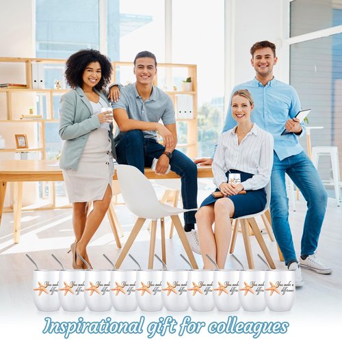 Set of 10 Thank You Gifts You Make a Difference Gift Employee Appreciation Gifts Bulk 12oz Stainless Steel Tumbler Cup Starfish Cards for Social Worker Volunteer Staff Secretary Nurse