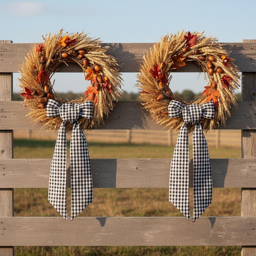 Skiennix Wreath Sash - Elegant Black White Checkered Plaid Bow Ribbon for Year-Round Home Decor (5.12" x 54.33")