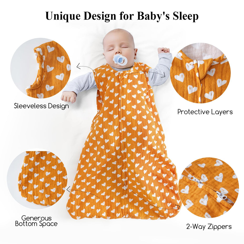 david's kids Muslin Cotton Baby Sleep Sack 18-24 Months, 2 Pack 100% Cotton Sleeping Bag for Summer, TOG 0.5 Baby Wearable Blankets with 2-Way Zipper, Soft Sleep Sacks for Newborn Infant, Rainbow