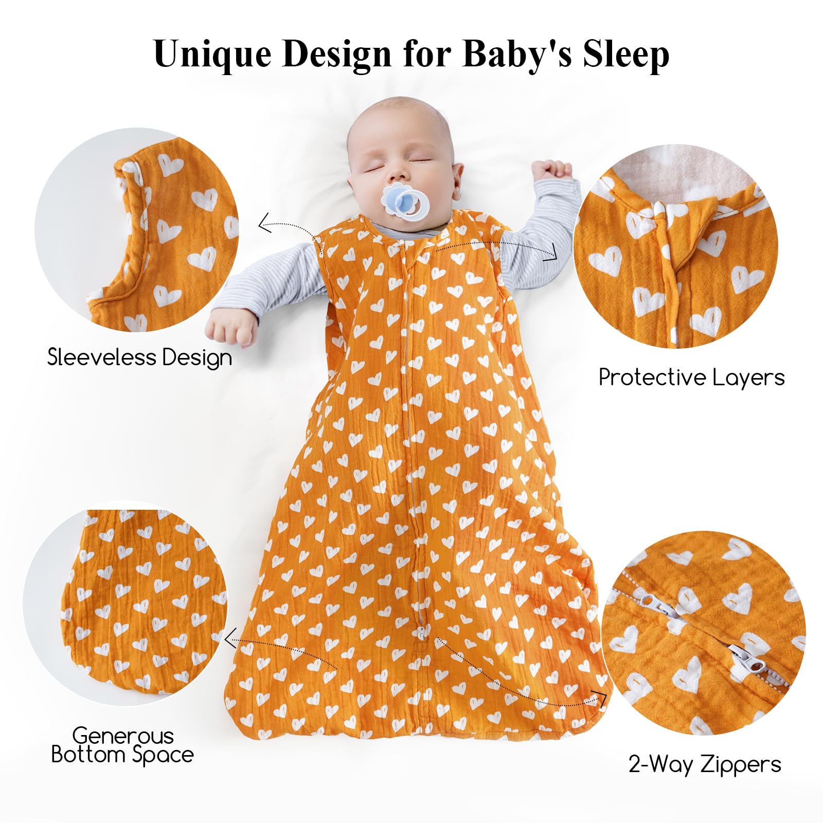 david's kids Muslin Cotton Baby Sleep Sack 18-24 Months, 2 Pack 100% Cotton Sleeping Bag for Summer, TOG 0.5 Baby Wearable Blankets with 2-Way Zipper, Soft Sleep Sacks for Newborn Infant, Rainbow