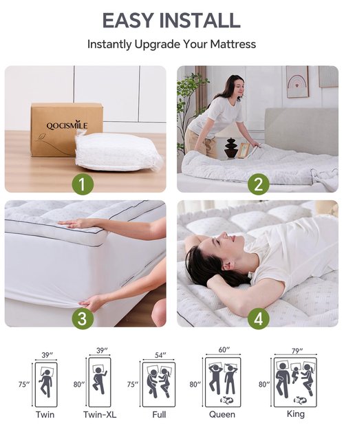 Qocismile 3 Inch Mattress Topper Queen,Pillow Top Mattress Topper with Bamboo Rayon Cover,Breathable Mesh Side Mattress Pad,21" Deep Pocket,Soft Support for Queen Size Memory Foam Mattress Bed Topper