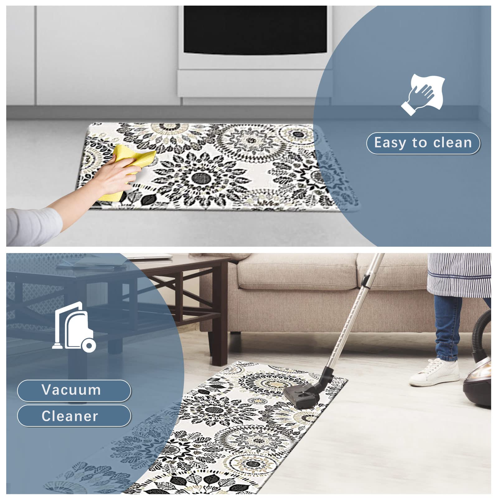 Sofort Kitchen Mat, Cushioned Anti Fatigue Kitchen Rug Set, 2 Pieces Non Slip Waterproof Kitchen Mats for Floor, Comfort Heavy Duty Standing Mat for Kitchen, Laundry, Sink, Office, Desk