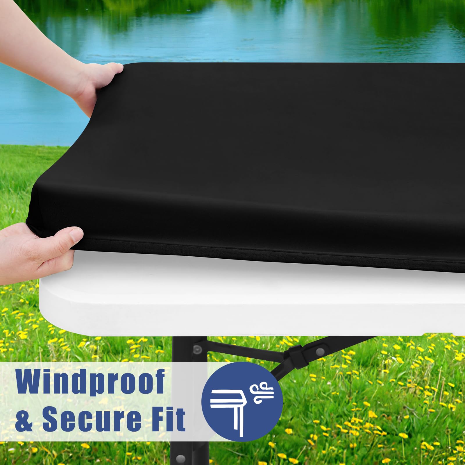 Moosfor Spandex 4 Foot Rectangle Table Cloth 2 Pack, Elastic Fitted Tablecloths for Picnic, Stretch Washable Patio Table Cover for Outdoor, Camping, Banquet and Parties (Black, 30"x48")