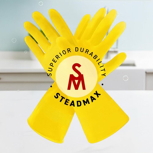 SteadMax 3/6 Pairs Cleaning Gloves, Reusable Natural Rubber Dish Gloves, Waterproof Latex Non-Slip Dishwashing Gloves for Kitchen and Household (Large, 3 Pack)