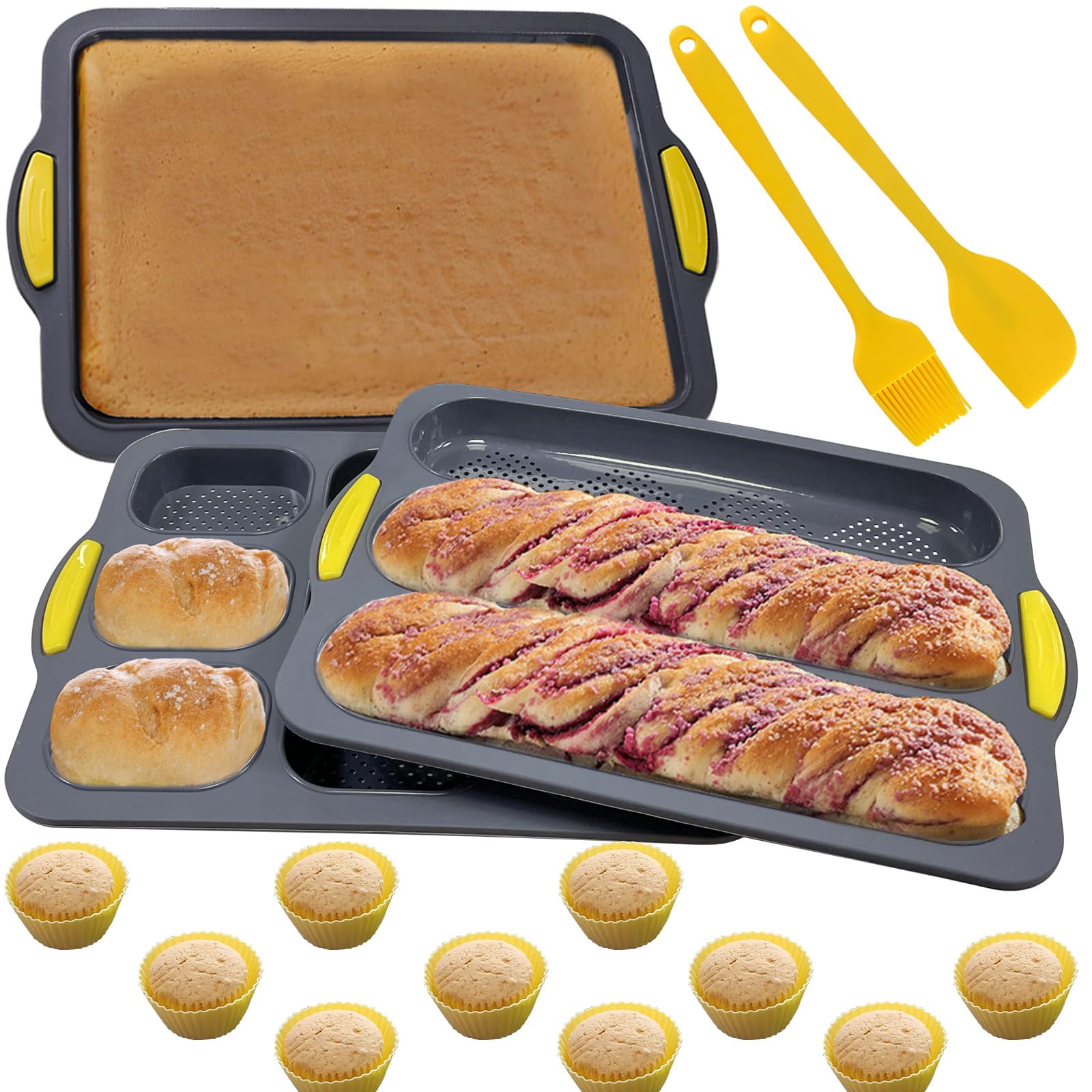 atrccs Silicone Bread Loaf Pan Set, Nonstick Loaf Pan & Heat Resistant Baguette Bread Pan, Bread Mold for Baking, French Bread Baking Pan, Bread Pans for Homemade Bread, Sub Loaf Pans for Baking Bread