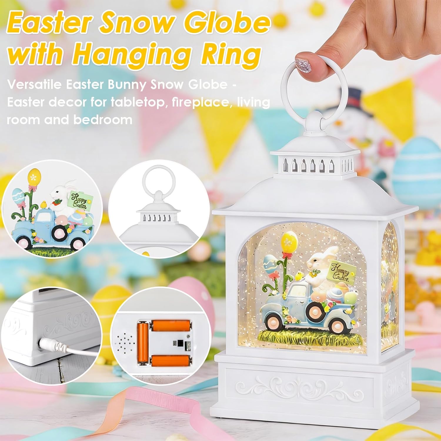 Regine Switzerland Easter Snow Globe - Glitter Bunny Spring Decor with 6-Hour Timer | Perfect for Easter Celebrations