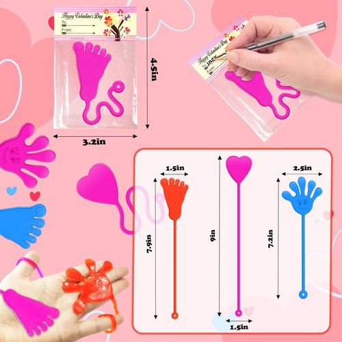 Valentines Non Candy Gifts Exchange Cards for Kids Preschool Class 20 Pack, Valentines Day Sticky Hands Hearts Toys for Toddler Boy Girl, Goodie Bag Box Basket Stuffers Fillers Trinkets for Students