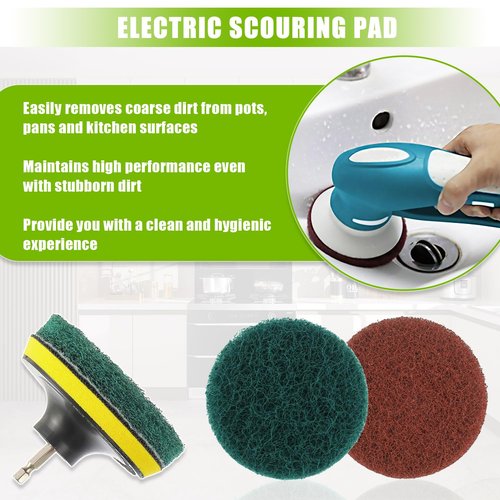 EPLZON 4 Inch Scrub Drill Brush Power Scouring Pads Household Cleaning Set for Kitchen Bathroom 4 Red Pads 4 Green Pads 1 Drill Attachment and 1 Universal Shaft