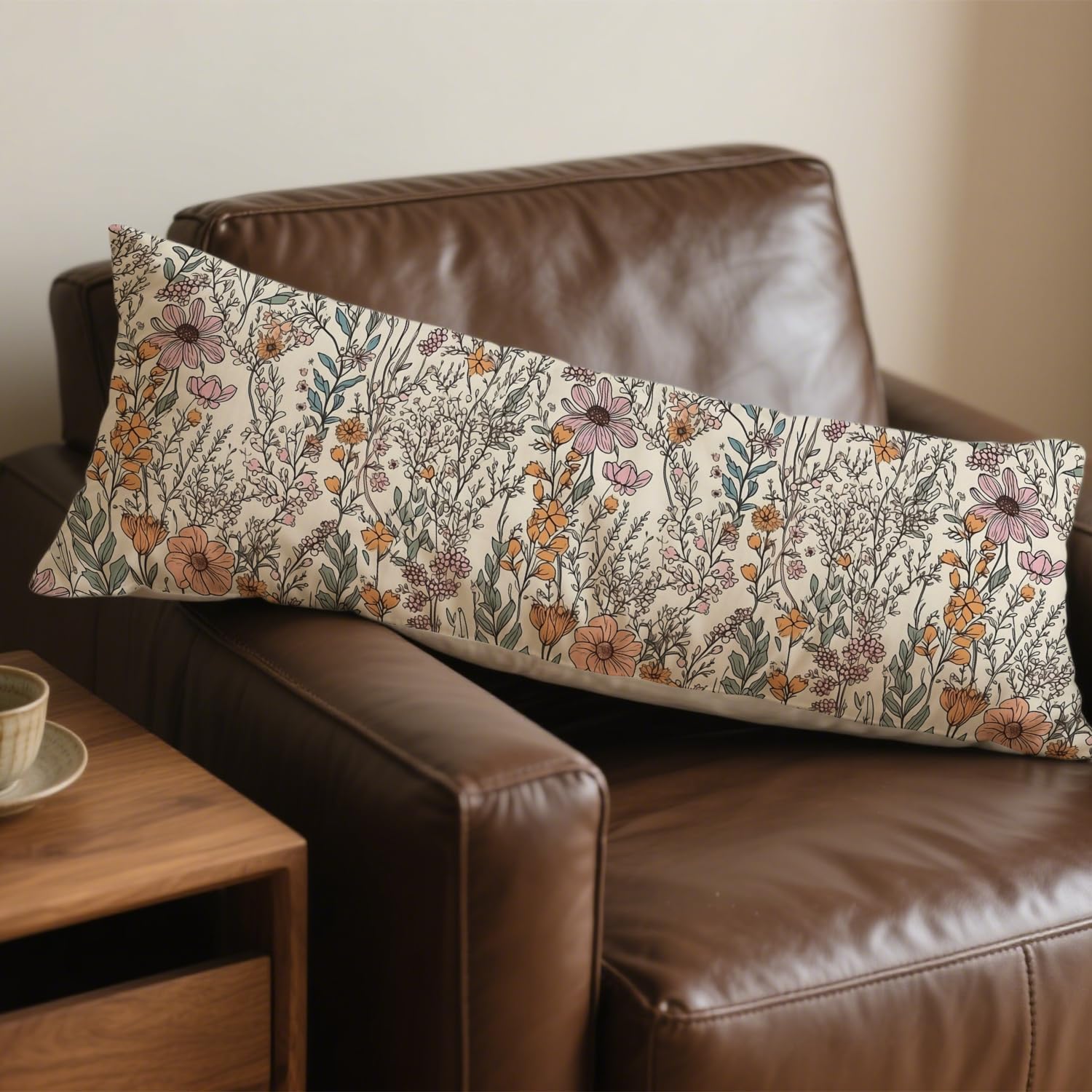 PIUD Vintage Boho Floral 20x54 Body Pillow Cover, Cottagecore Room Decor, Retro Rustic Cottagecore Flowers Aesthetic Decorative Long Body Pillow Cases for Bed Couch