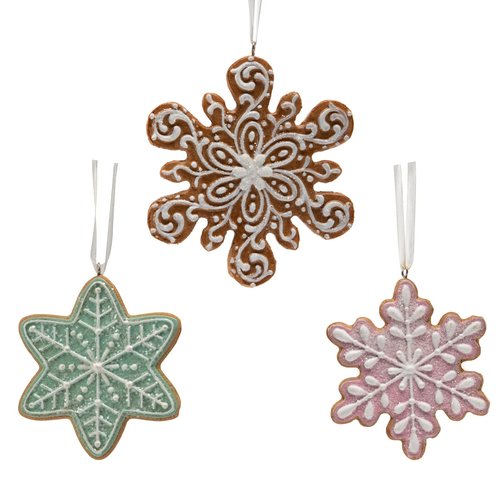 Braxio Gingerbread Snowflake Ornaments - Christmas Figurine Ornaments Decorative Hanging Ornaments for Christmas Tree Set of 3