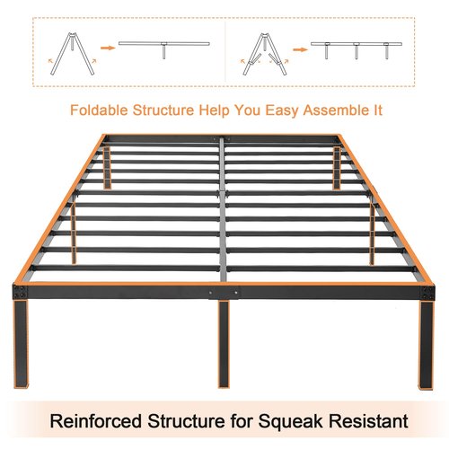 VECELO 16" Full Size Metal Platform Tall Bed Frame,Heavy Duty Steel Slat/Easy Assembly Mattress Foundation/No Box Spring Needed