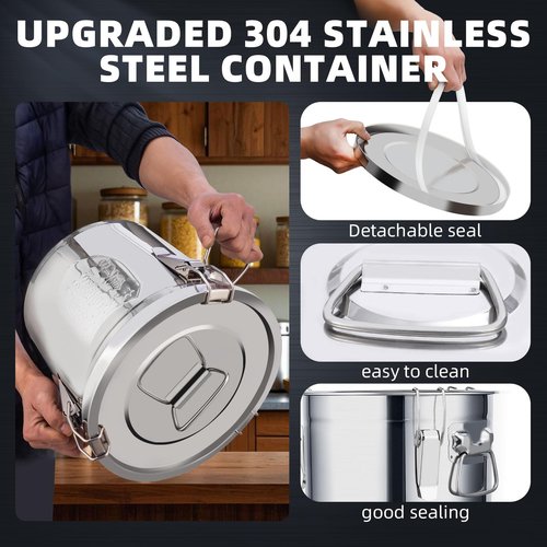 Alinwirsy 12L/3.2 Gal 304 Stainless Steel Food Containers 404 Oz Stainless Container with Lid and Lock Airtight Canister for Storage 304 Stainless Steel Food Storage Containers Stainless Bucket