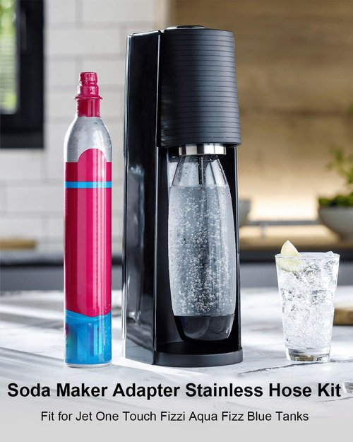 AUGREX 60 Inch Soda Maker Adapter Hose Kit Fit for Gaia Terra DUO Art Soda Machine Aqua Fizz Pink Carbonated Water Machine Co2 Tank Adapter, w/Flow Control Ball Valve and Stainless Steel Hose