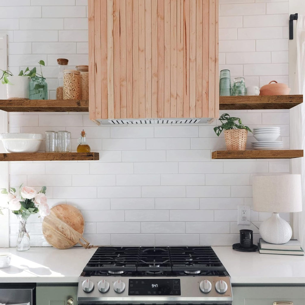 QEEIG Floating Bathroom Shelves - Rustic Brown Wall-Mounted Shelf Set of 2 | 15.7" x 6.7" for Home Decor