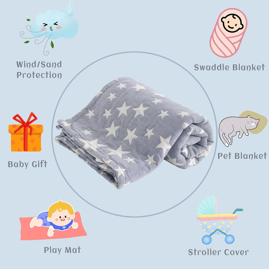 NTBAY Oversized Muslin Cotton Toddler Blanket - Super Soft Reversible Nursery Bed Blanket, 45"x60", Blue/White Star